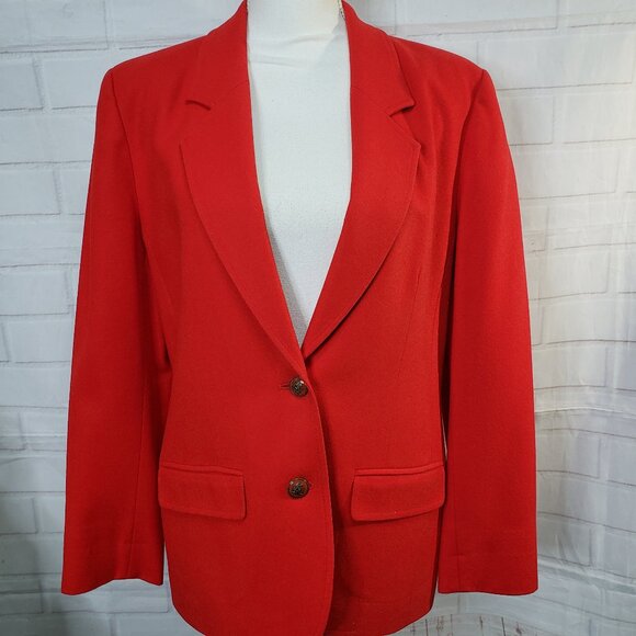 Classy Vintage Bold Red Pendleton Virgin Wool 2 Button Blazer womens 10 L - Picture 1 of 9